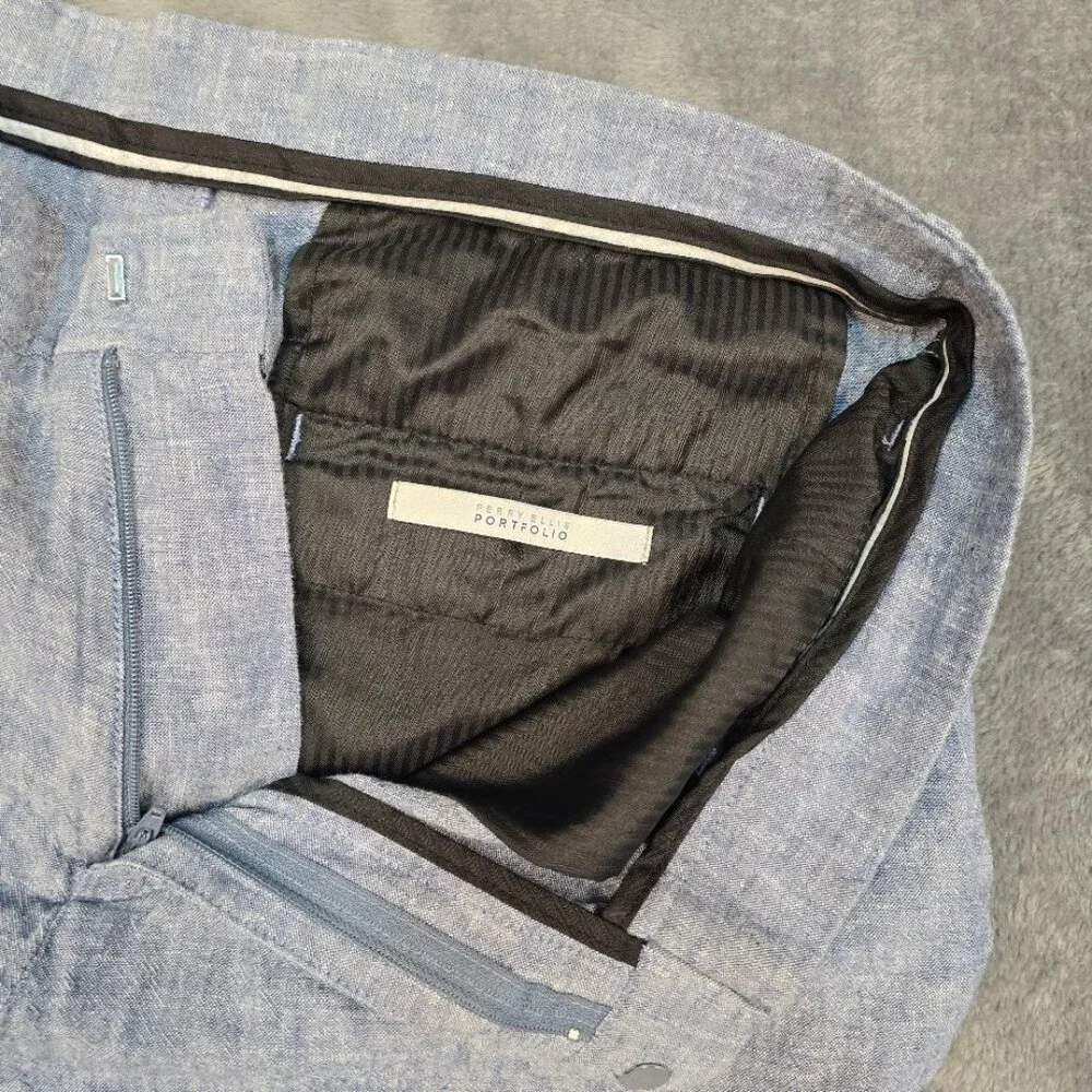 Perry Ellis Slim Fit Linen Blend Chambray Chino Pants - Picture 4 of 15